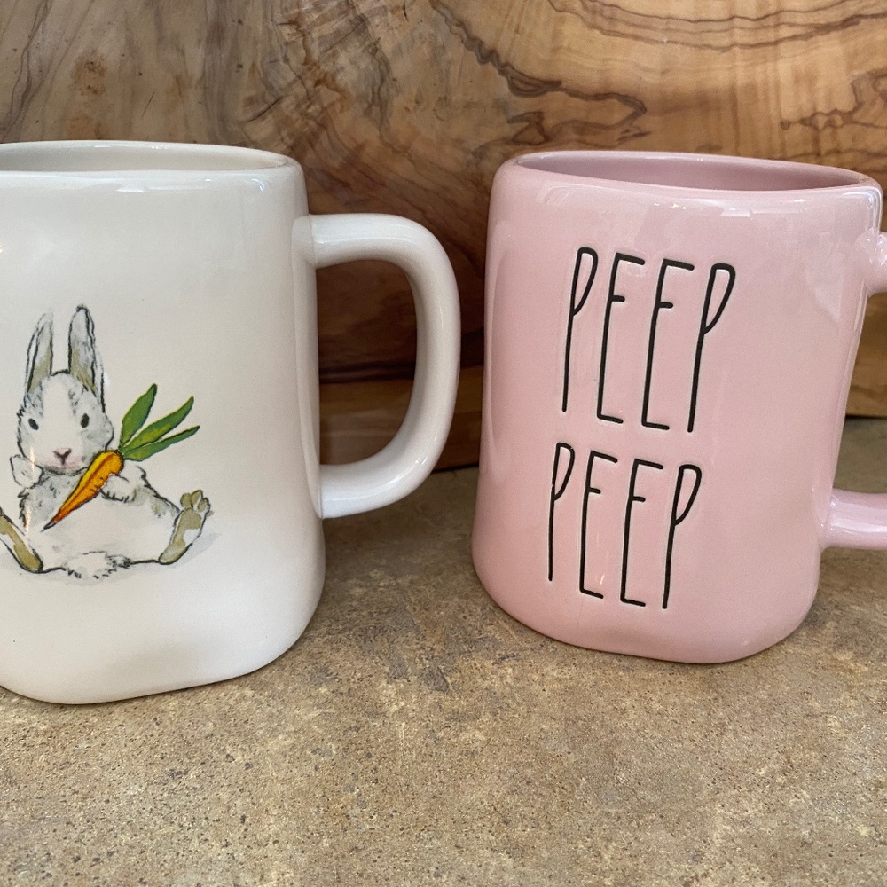 2 Rae Dunn Bunny and Pink “Peep Peep” New Ceramic Mugs